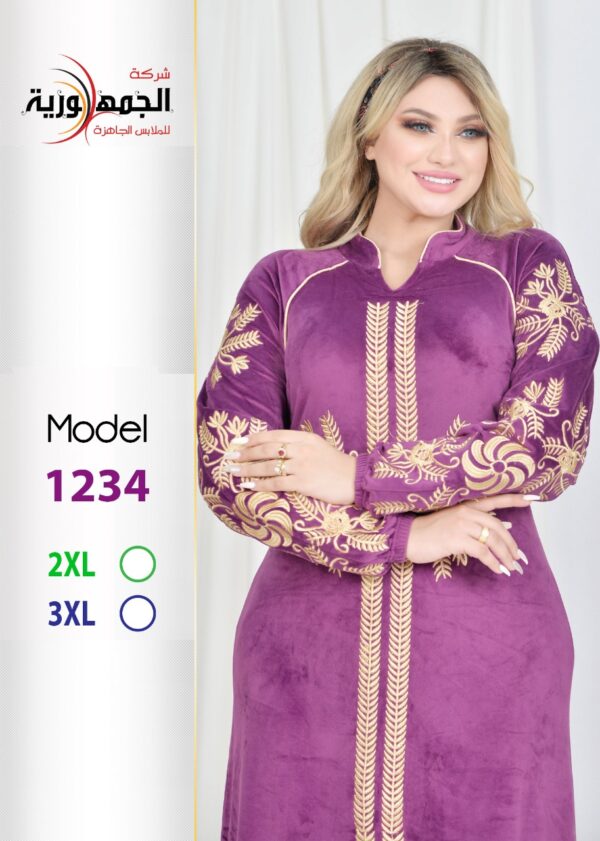 جلابية قطيفة هايدى تطريز كم استك - Image 2