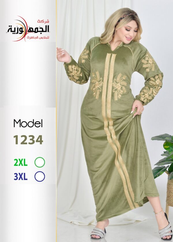 جلابية قطيفة هايدى تطريز كم استك - Image 5